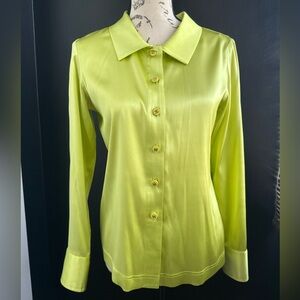 Vintage silk charmeuse acid green blouse